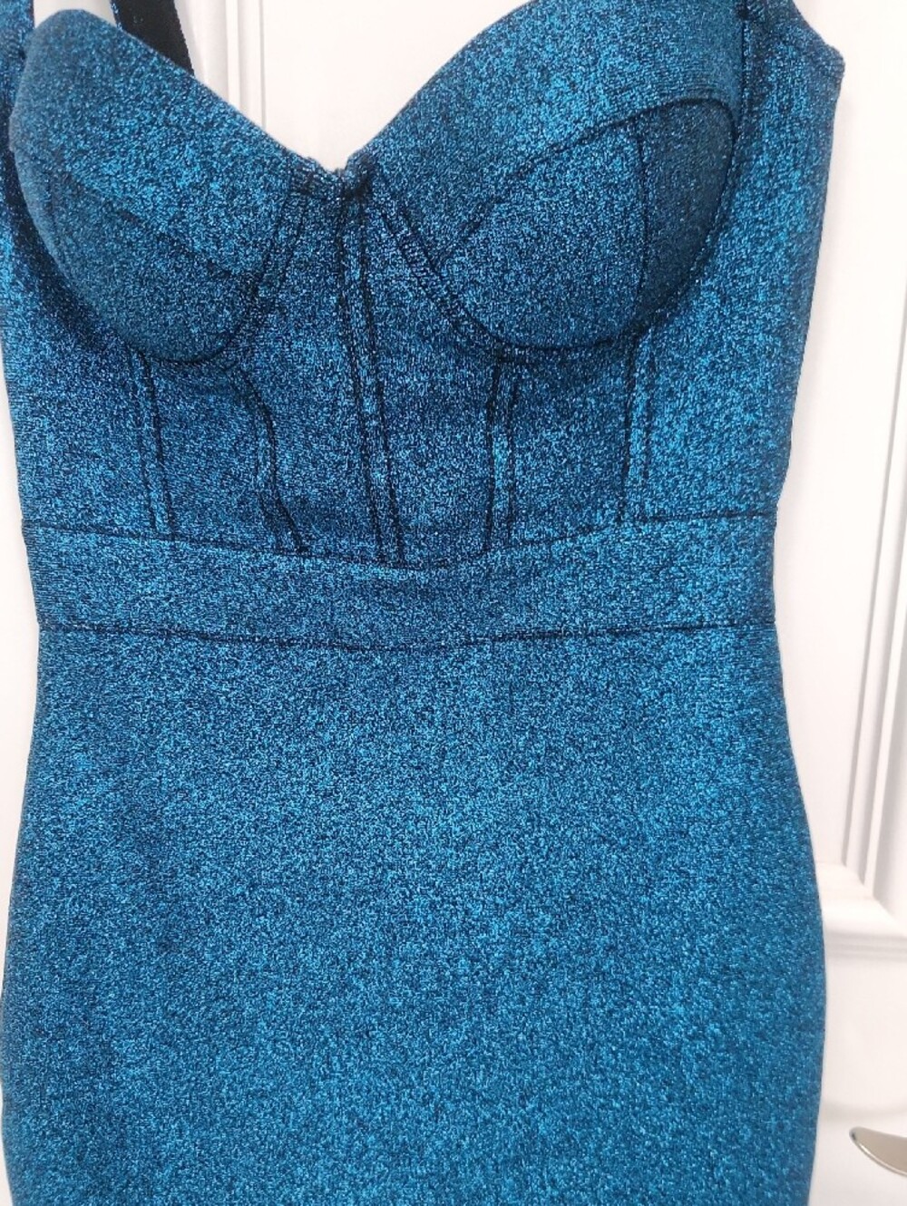 Teal Sparkle Bustier Midi Dress
